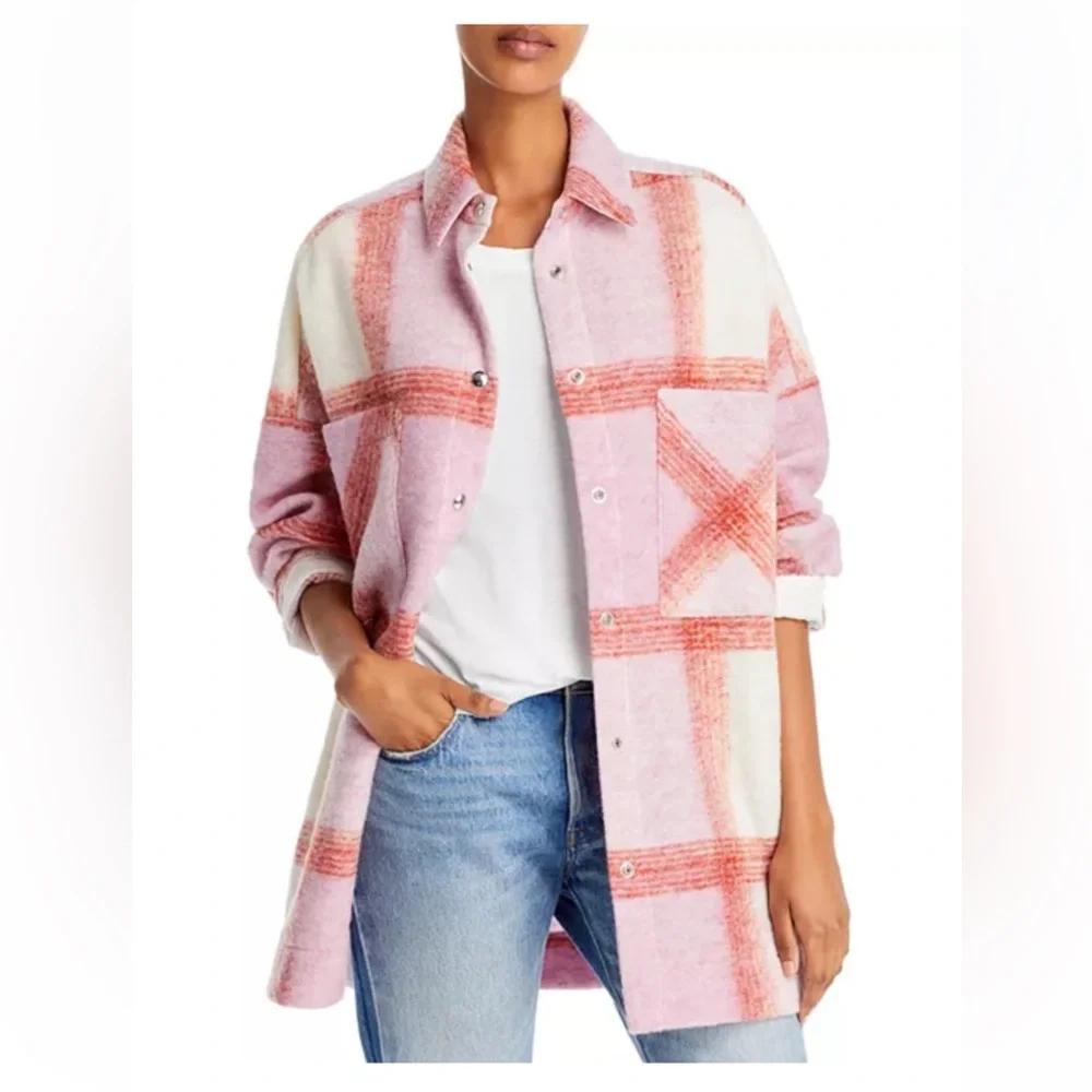 IRO - Lemina Plaid Shirt Jacket - Pink, White, Red - size Small - NWT - Picture 2 of 15